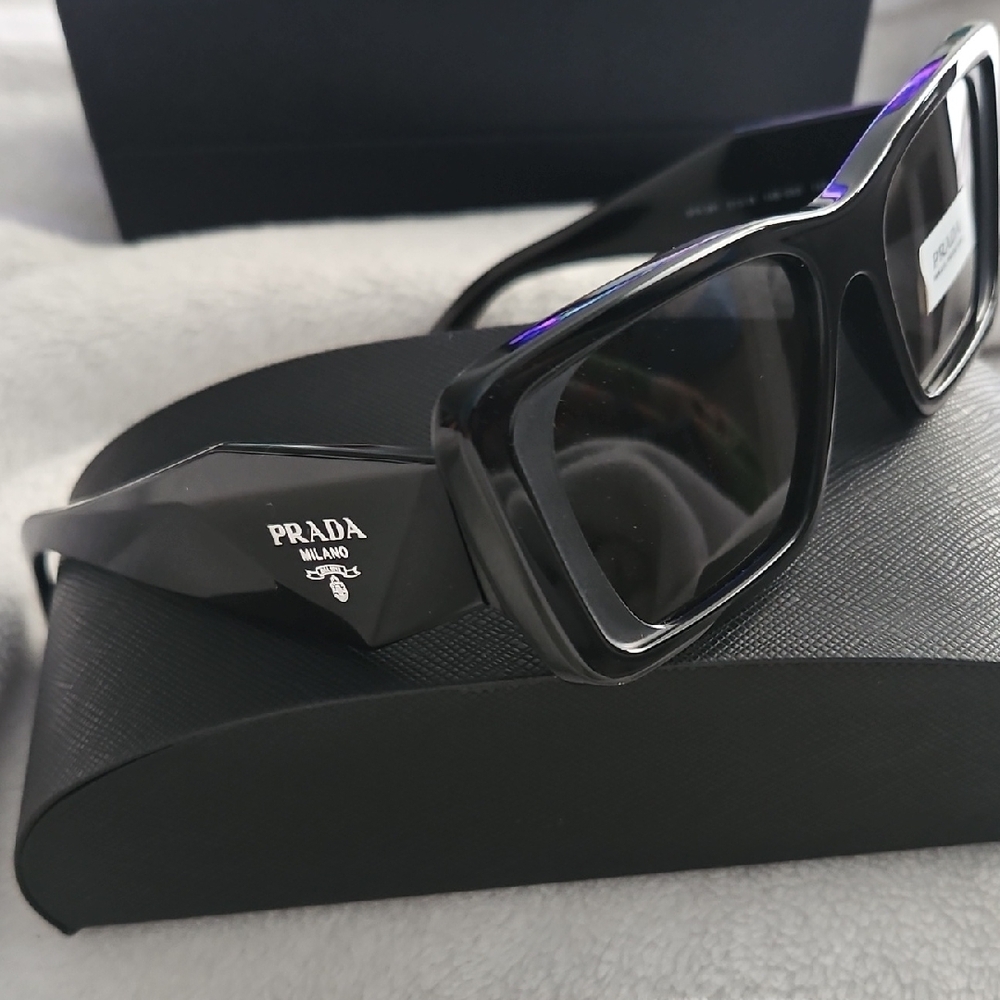 Prada Women’s Black Oversized Rectangular Sunglasses - Picture 2 of 5